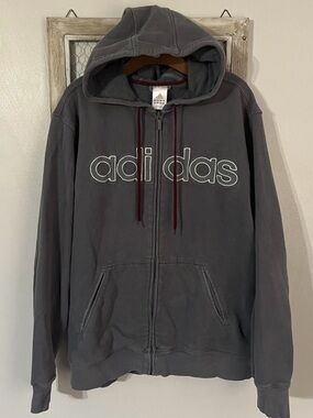 Adidas Gray Zip-Up Hoodie with Embroidered Logo